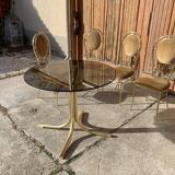 Vintage italian brass dining chairs and table by paolo salice, 1970s, set of 5