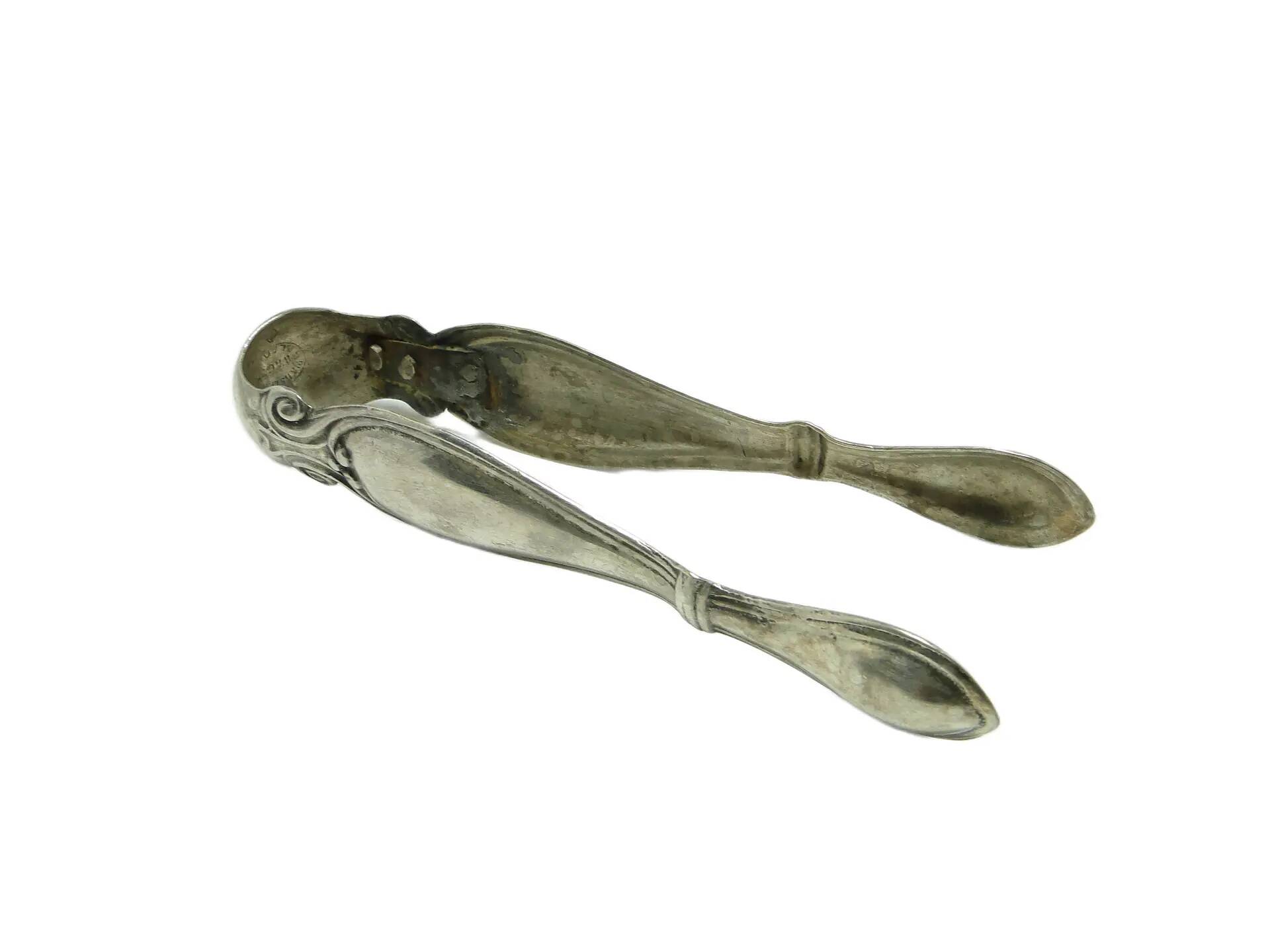 Biedermeier sugar tongs, silver-plated copper, Fraget, Poland, 19th century