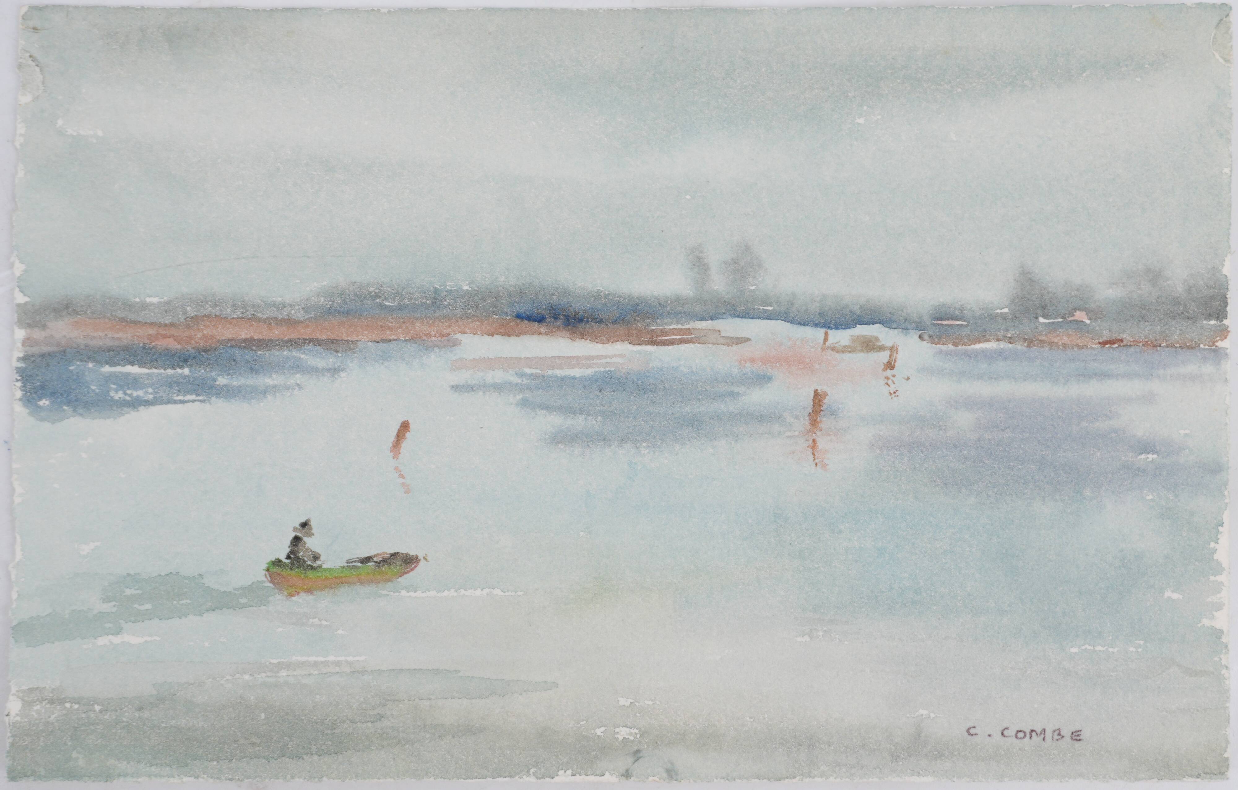 Camille COMBE: Seaside promenade, Original signed watercolor