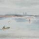 Camille COMBE: Seaside promenade, Original signed watercolor