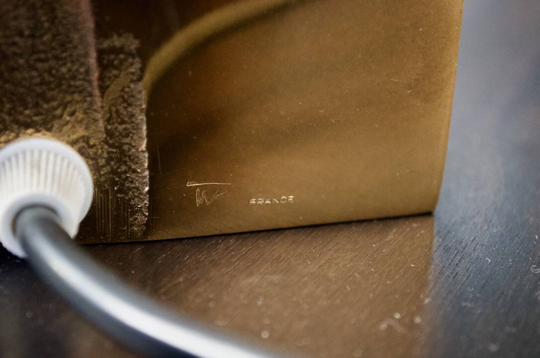 POLISHED/FROSTED BRONZE LAMP MICHEL MANGEMATIN FRANCE 1960