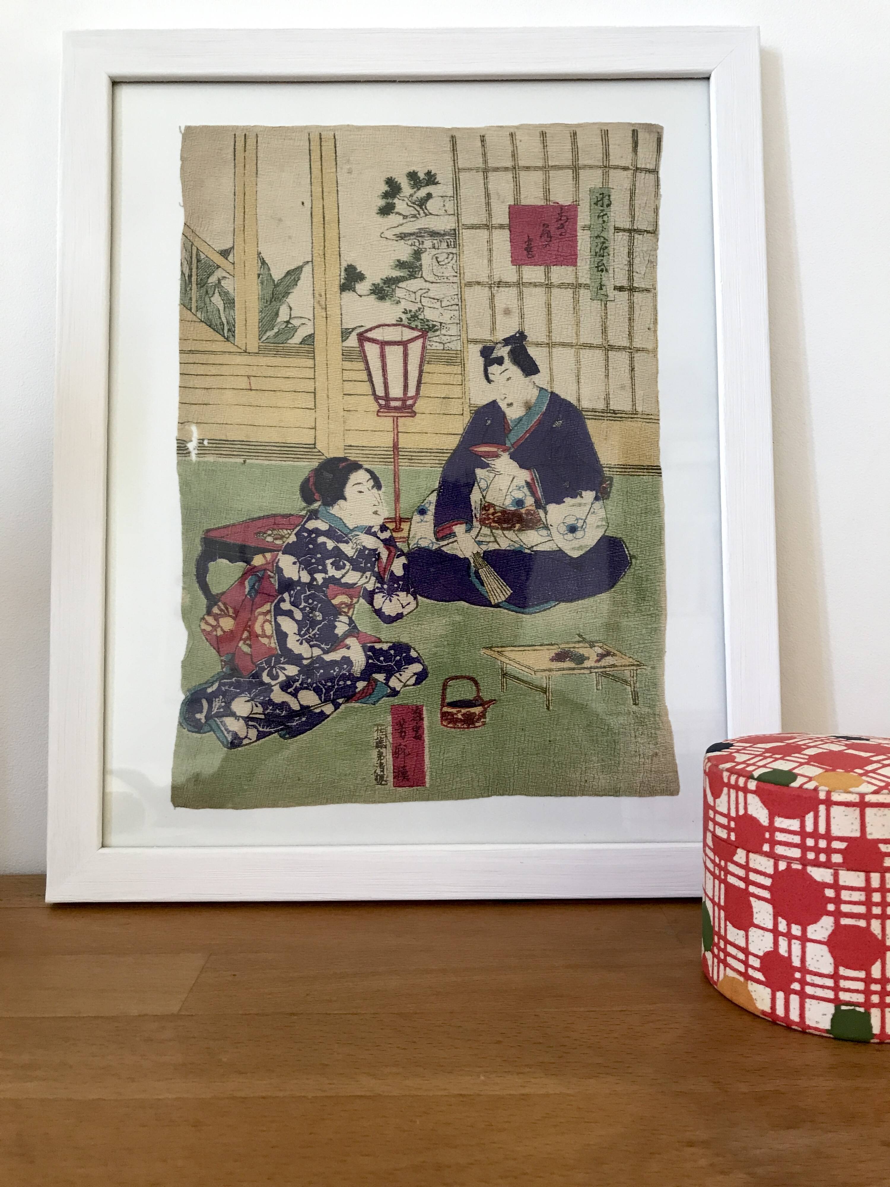 The Fisherman & Tea Ceremony. Duo of Japanese prints on rice paper.