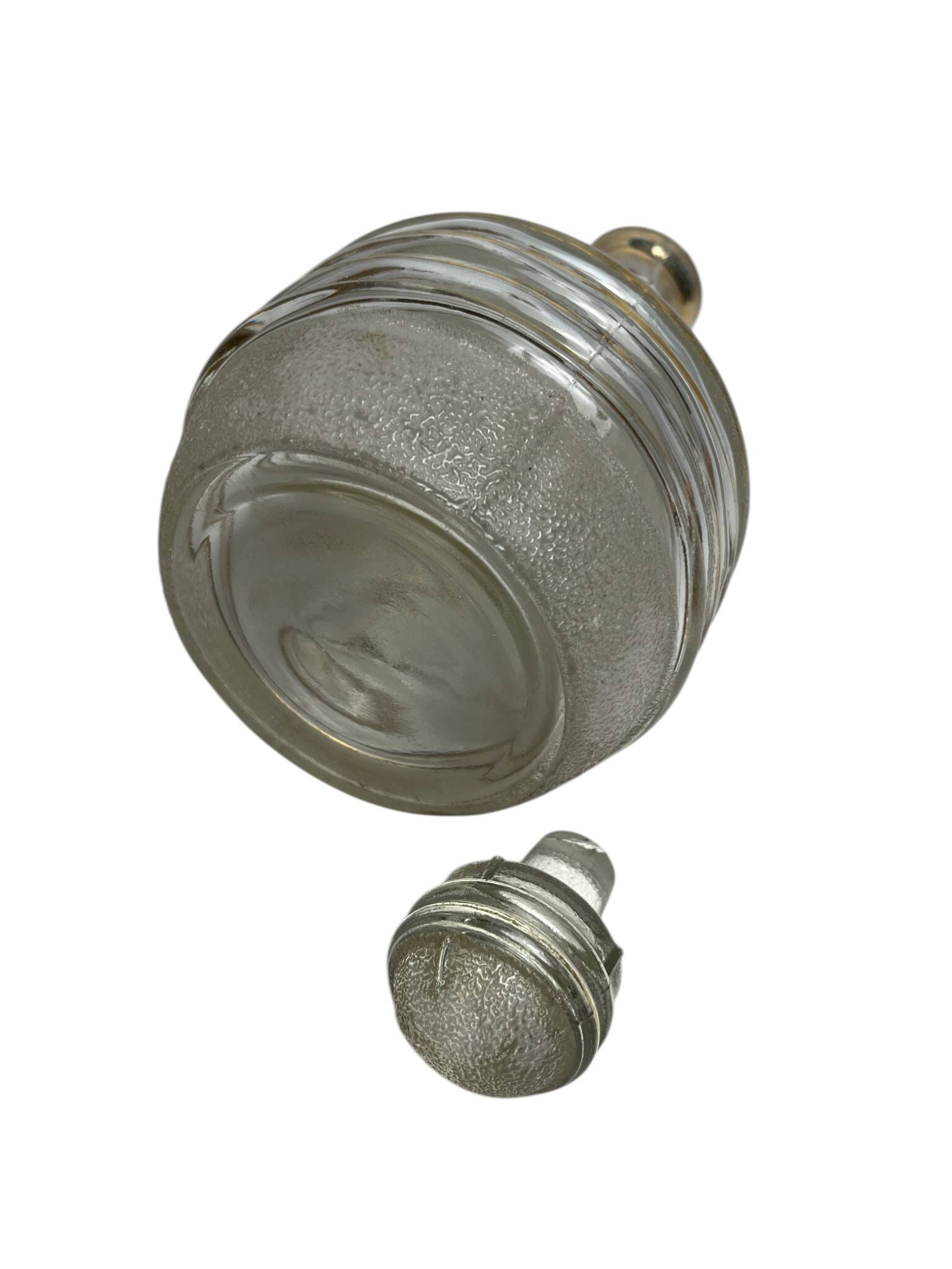 Art Deco, frosted glass liqueur bottle with gold trim circa 1940.