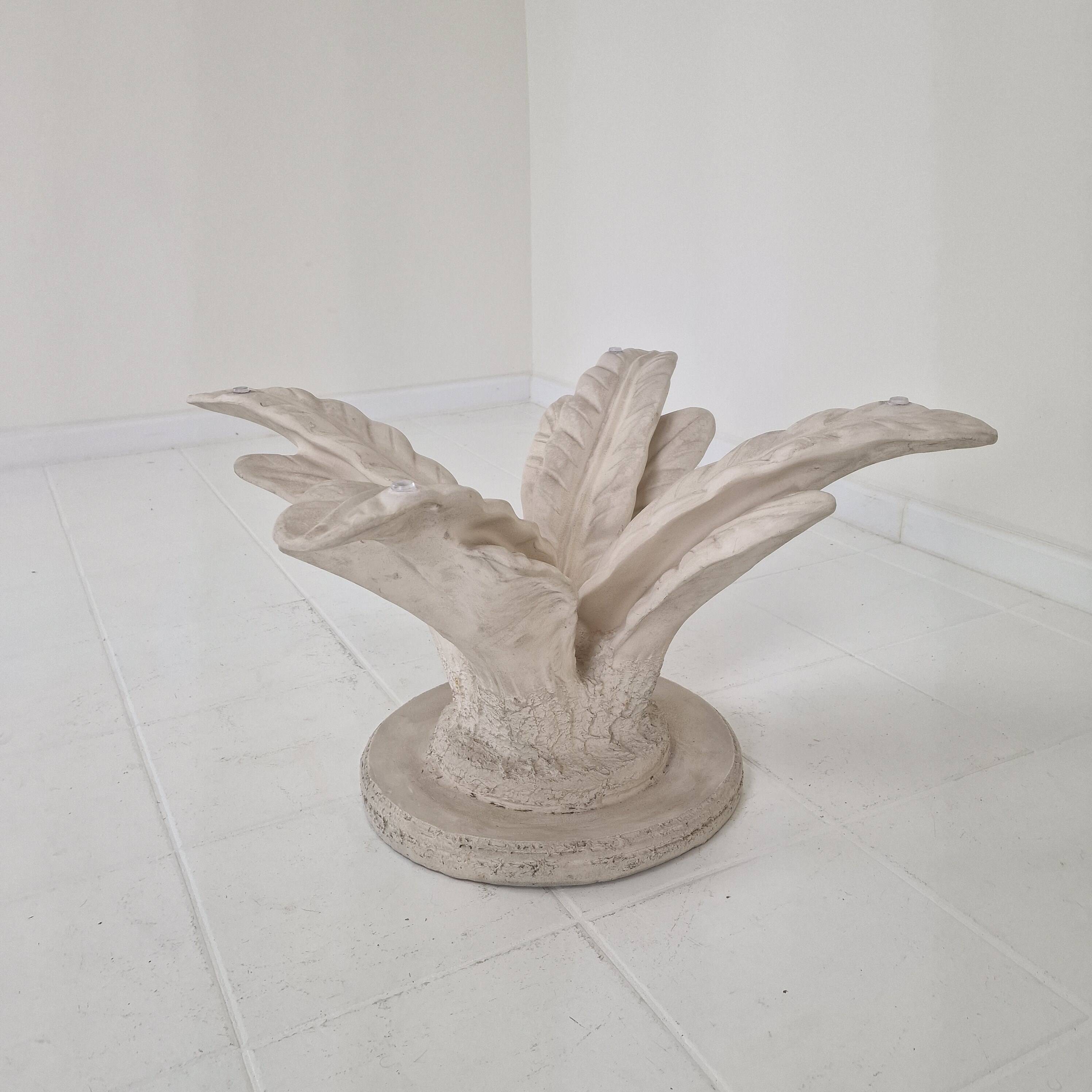 Italian "Flower" Coffee Table in Plaster With Facet Cut Round Plate, 1970s