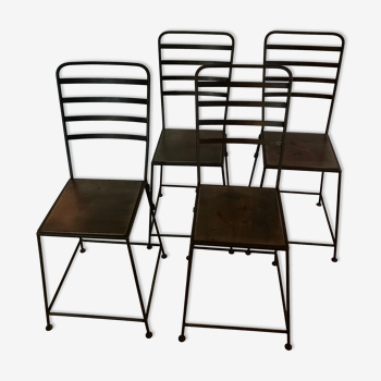 4 metal chair-stools, France 90s