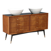 Vintage mahogany veneered commode with basins, 1960s design.