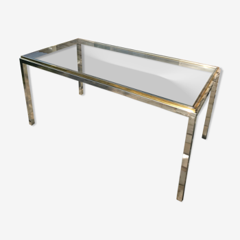 Table verre inox et laiton