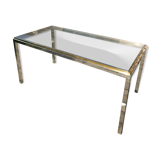 Table verre inox et laiton