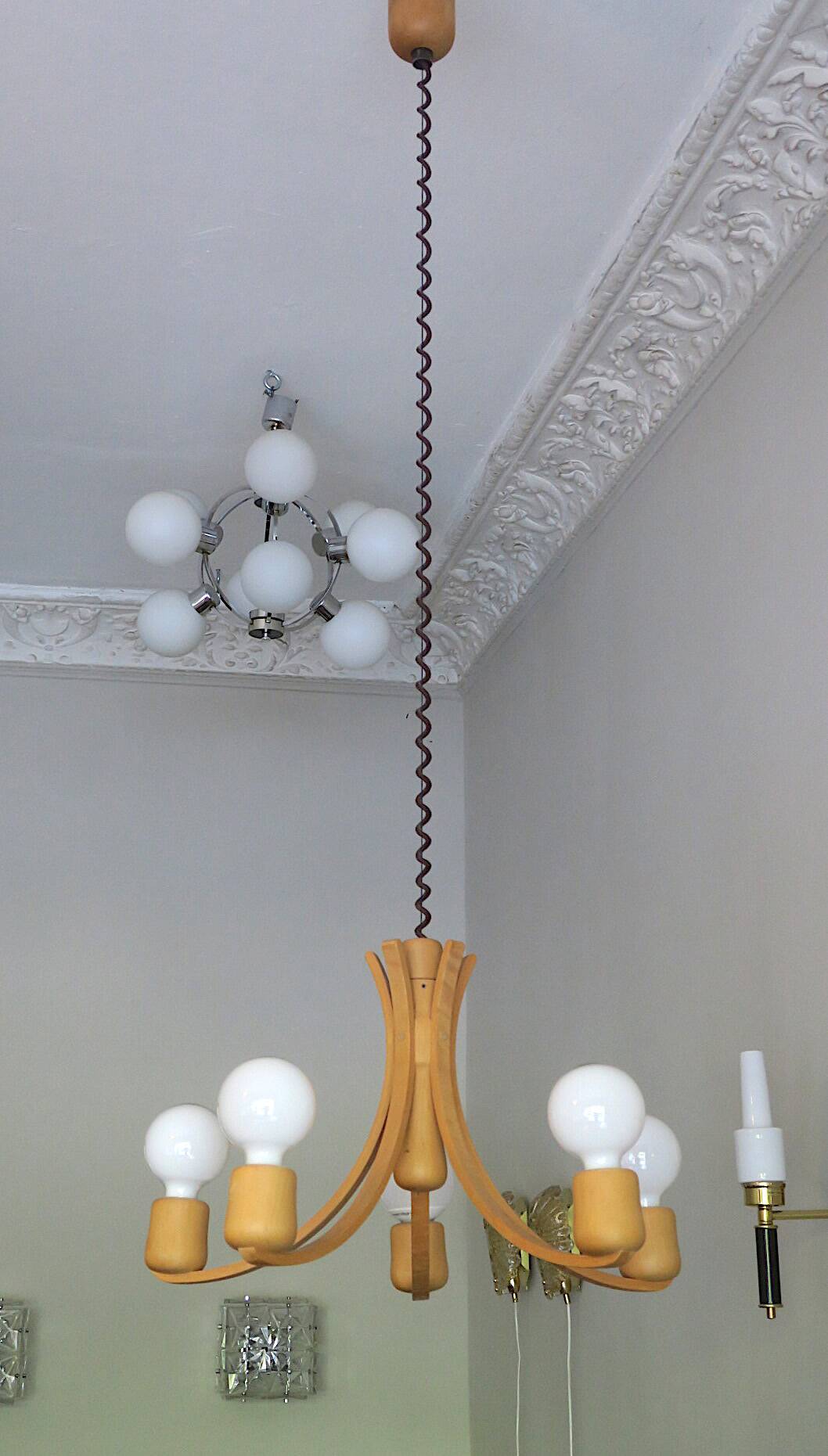 Chandelier à hauteur variable Domus avec 5 bras, Danemark années 1970