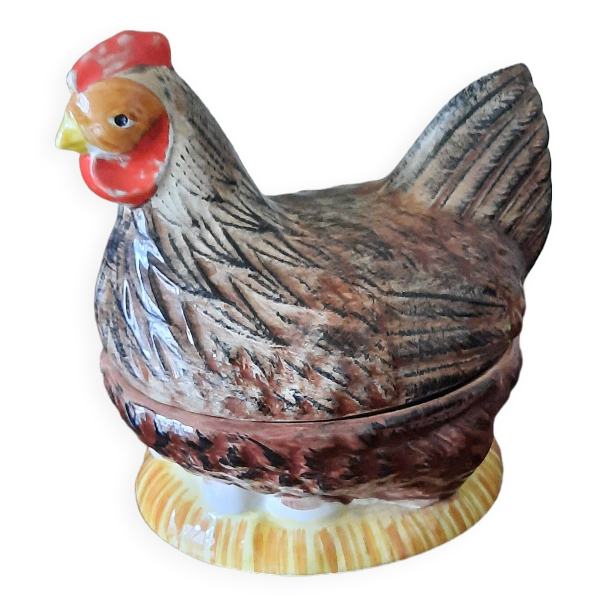 Chicken terrine in slip signed M. Caugant