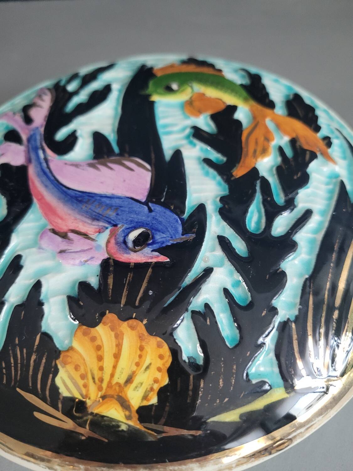 Ceramic candy box with fish motifs