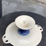 Fruit bowl, blue earthenware compote dish, slip, grape model, HBC