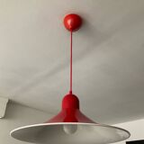 Space Age red metal saucer pendant light from the 70s-80s