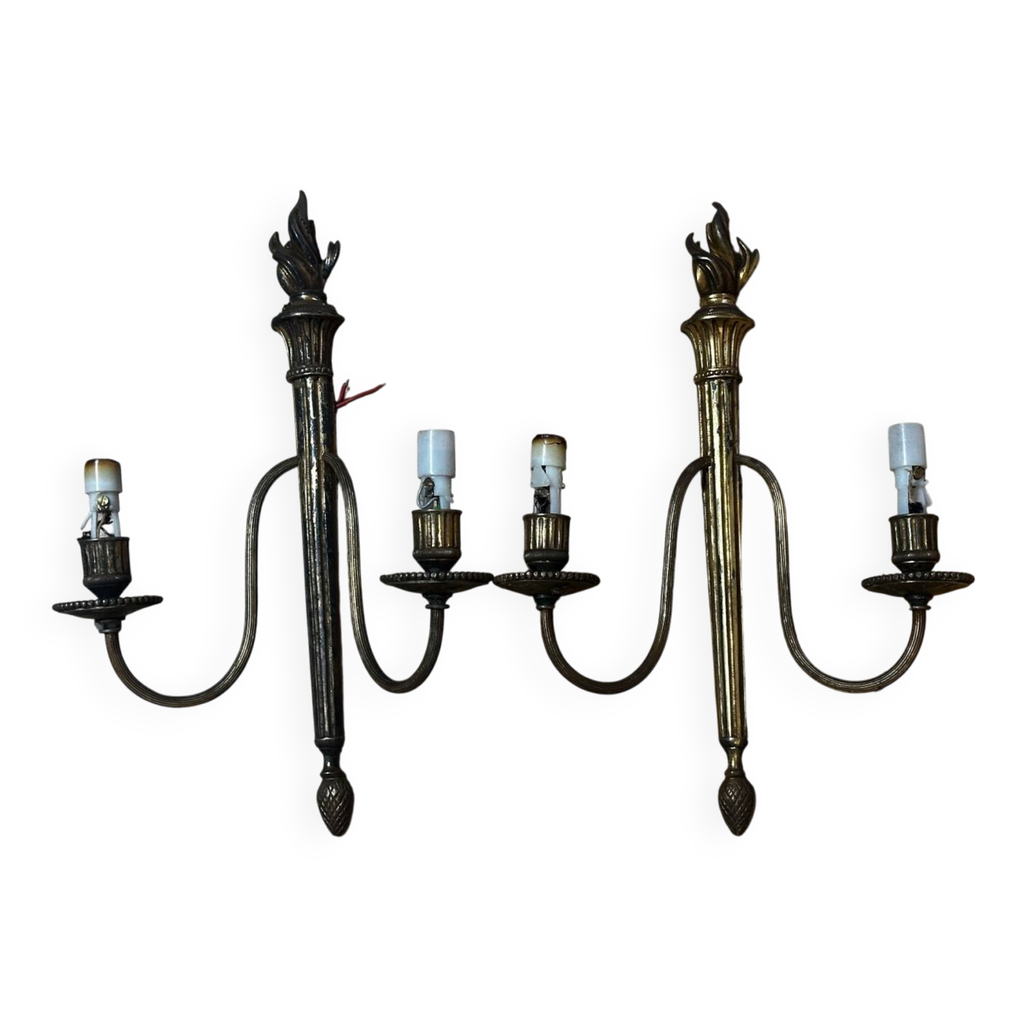 Pair of wall sconces in gilded brass – 2 lights – Louis XVI style