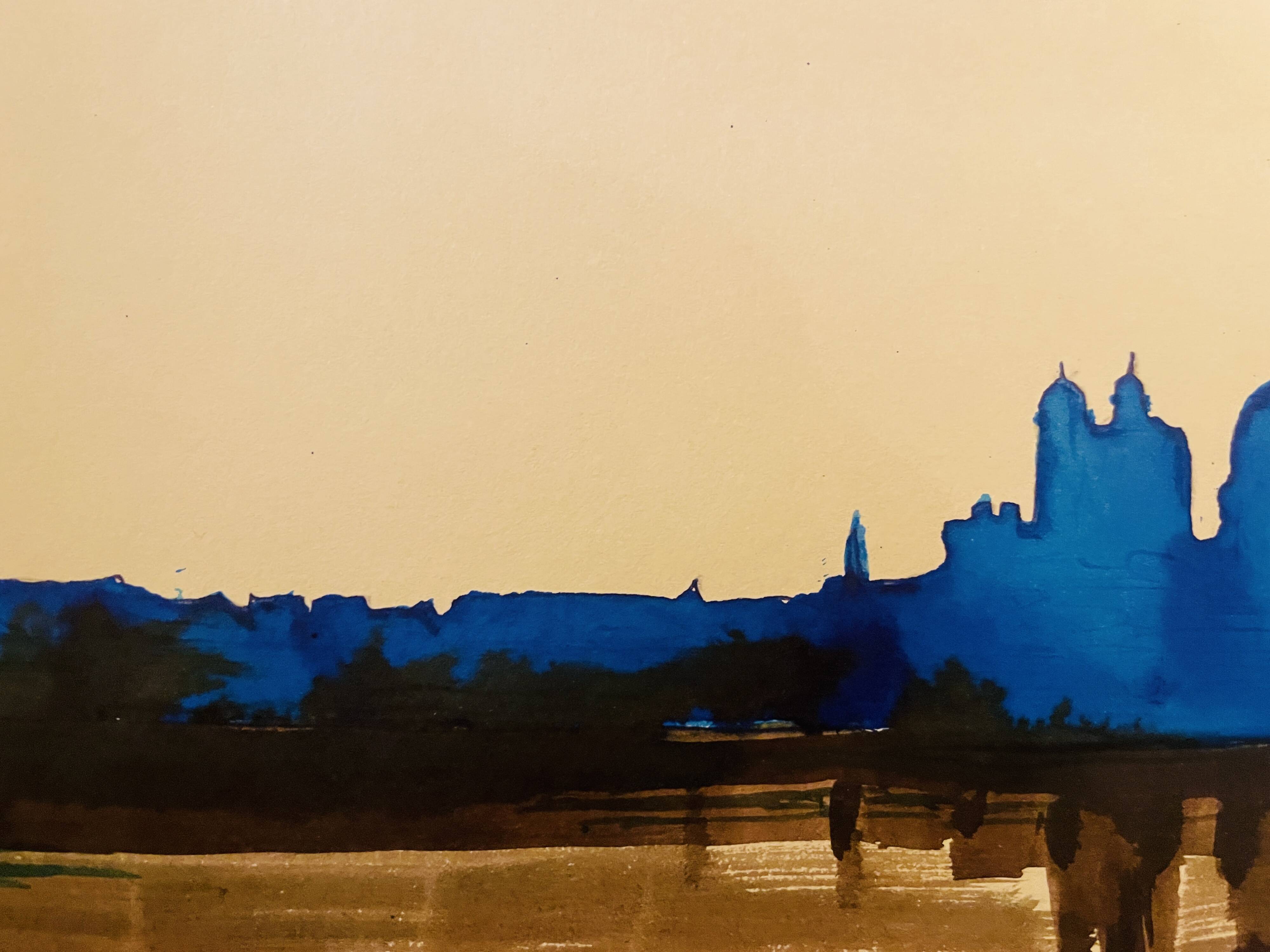 Signed watercolour painting in two colours "Twilight over Venice"