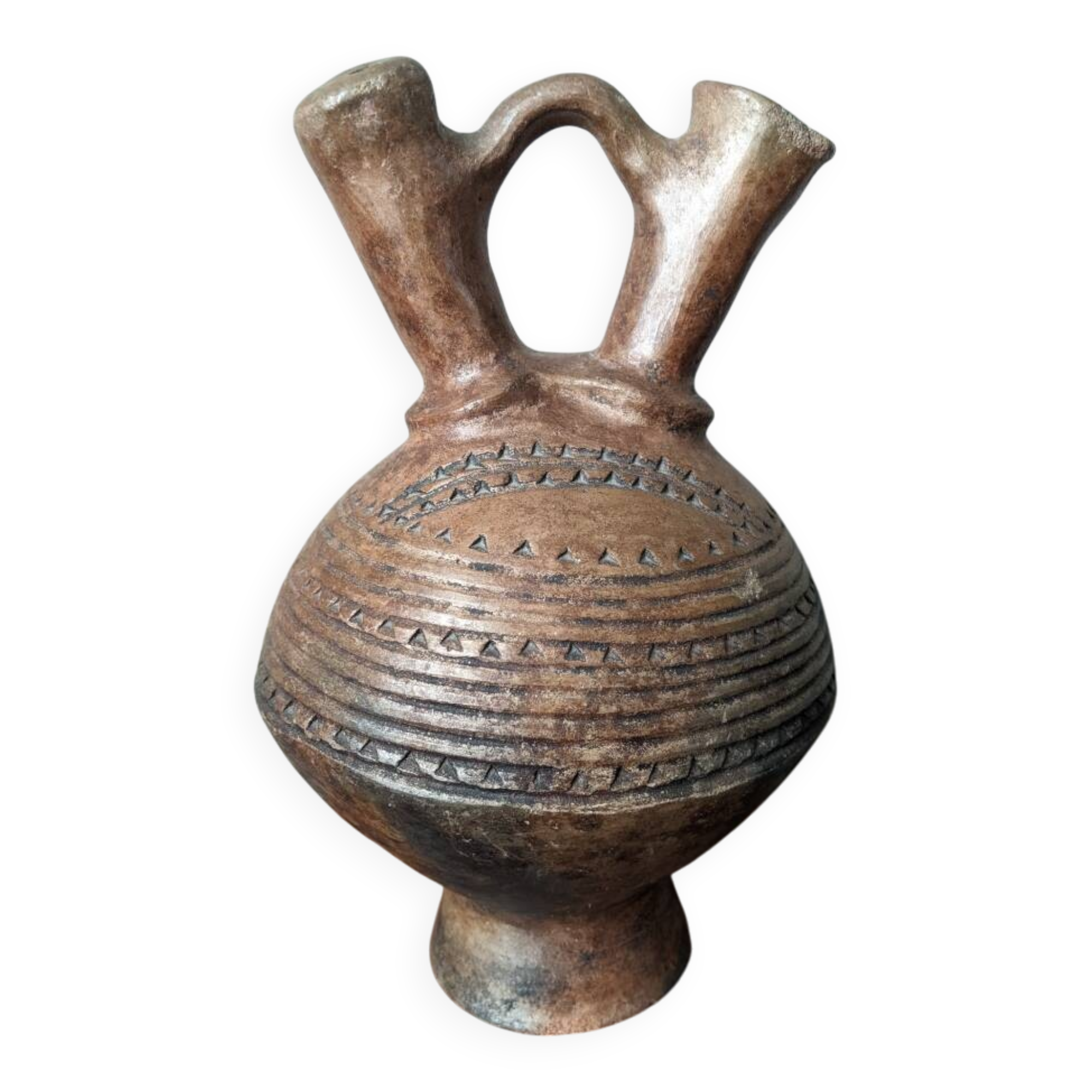 Gargoulette en céramique artisanale, poterie ethnique tribale