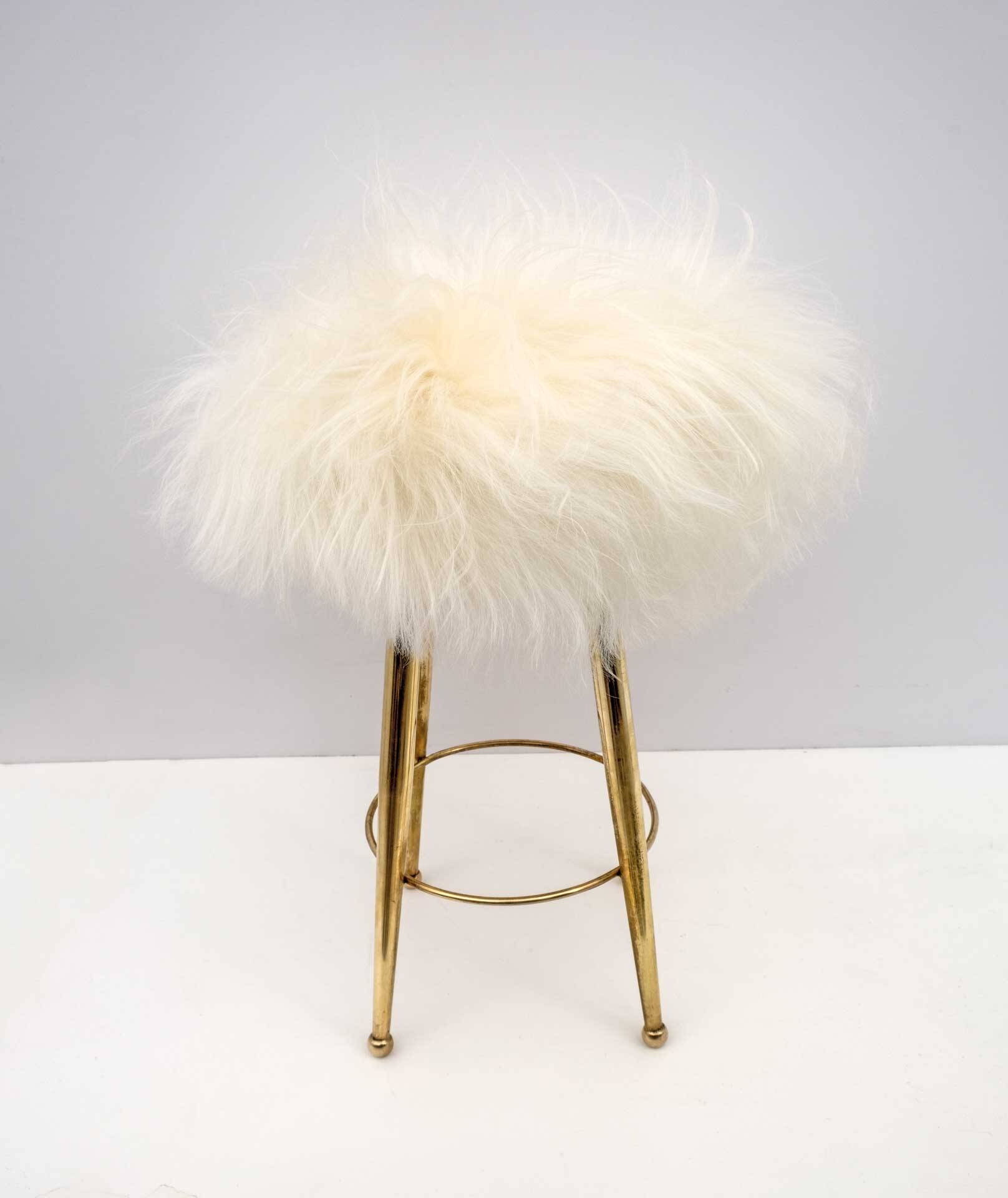Gio Ponti Mid-Century Modern Italian Brass and Sheepskin Small Stool, 1950s