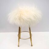 Gio Ponti Mid-Century Modern Italian Brass and Sheepskin Small Stool, 1950s