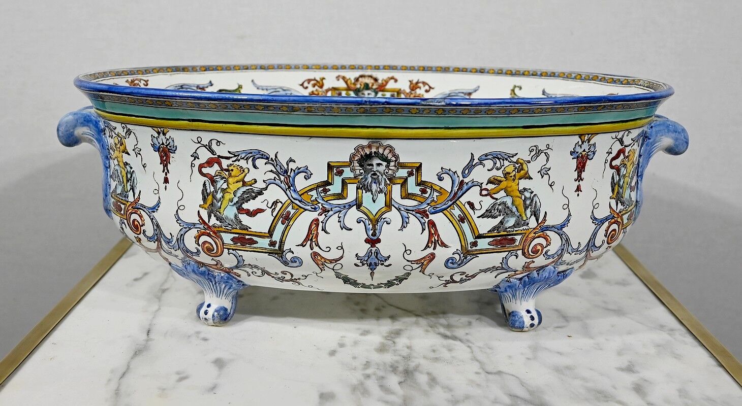 Gien earthenware planter, renaissance style – early twentieth century
