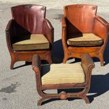 Lounge chairs and ottoman attributed to Otto Schultz for Boet AB, Sweden, 1930s, set of 3
