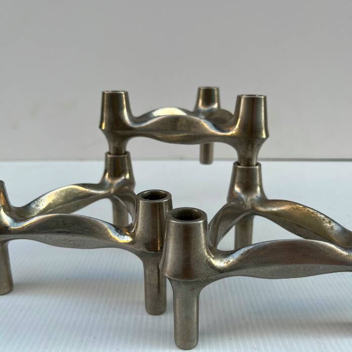 Vintage Stoffnagel candle holders in chrome steel
