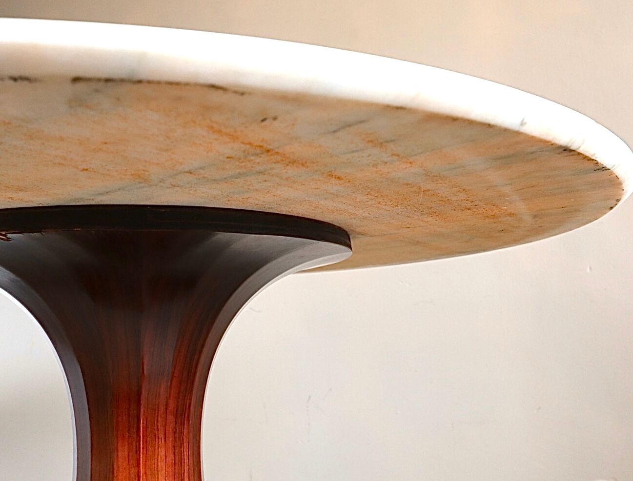 Marble and rosewood round dining table