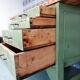 Old wooden garage workbench, industrial vintage.
