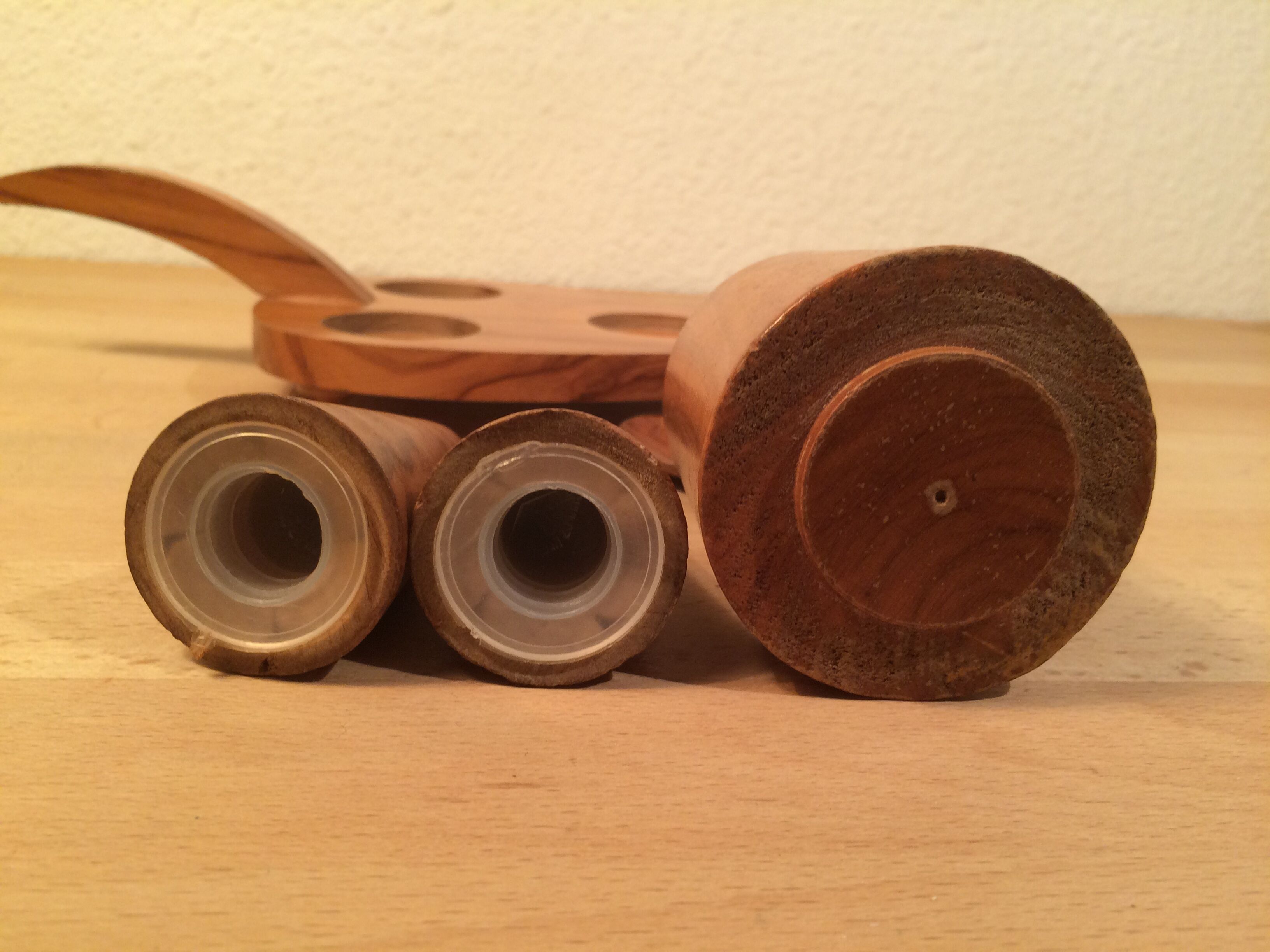 Servant salt pepper and mustard in olive wood, salt shaker