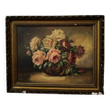 Oil on panel signed still life bouquet of roses 1936