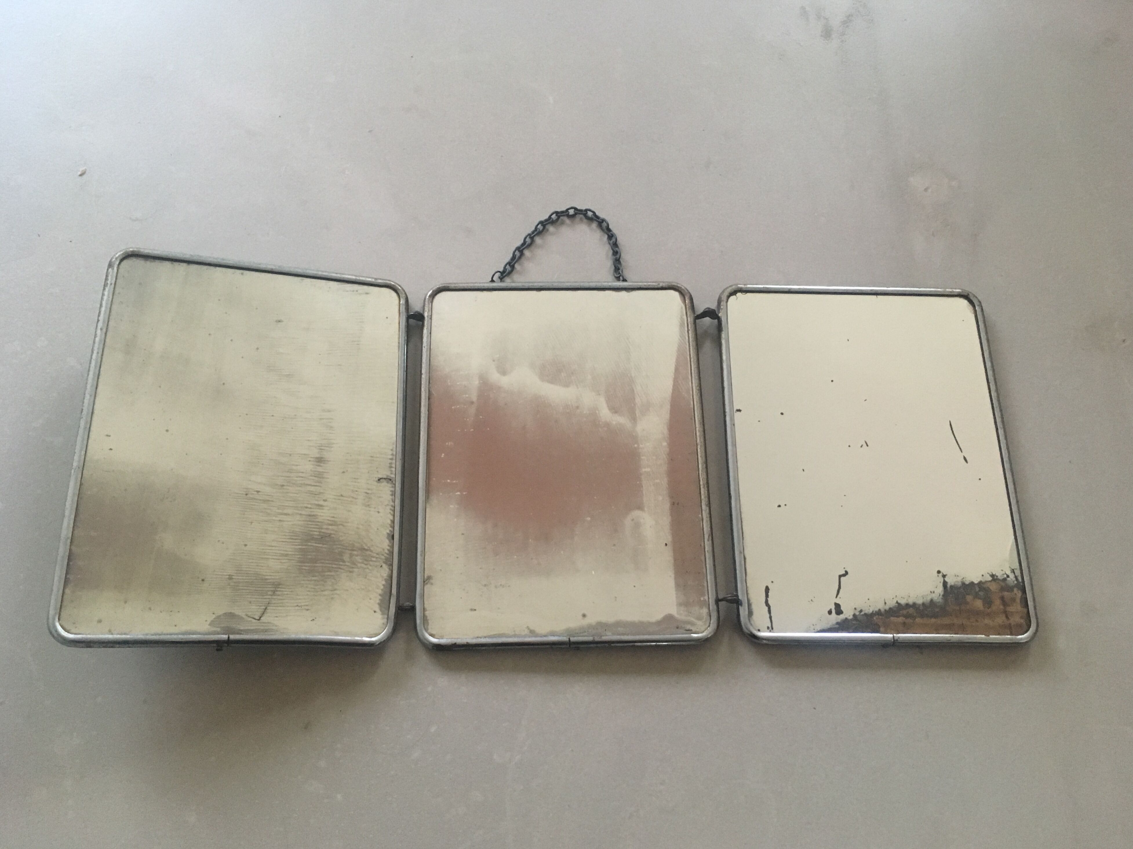 Vintage triptych barber mirror / dive 58x24cm