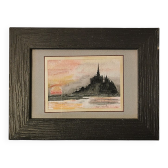 Very pretty signed watercolor of Mont Saint Michel