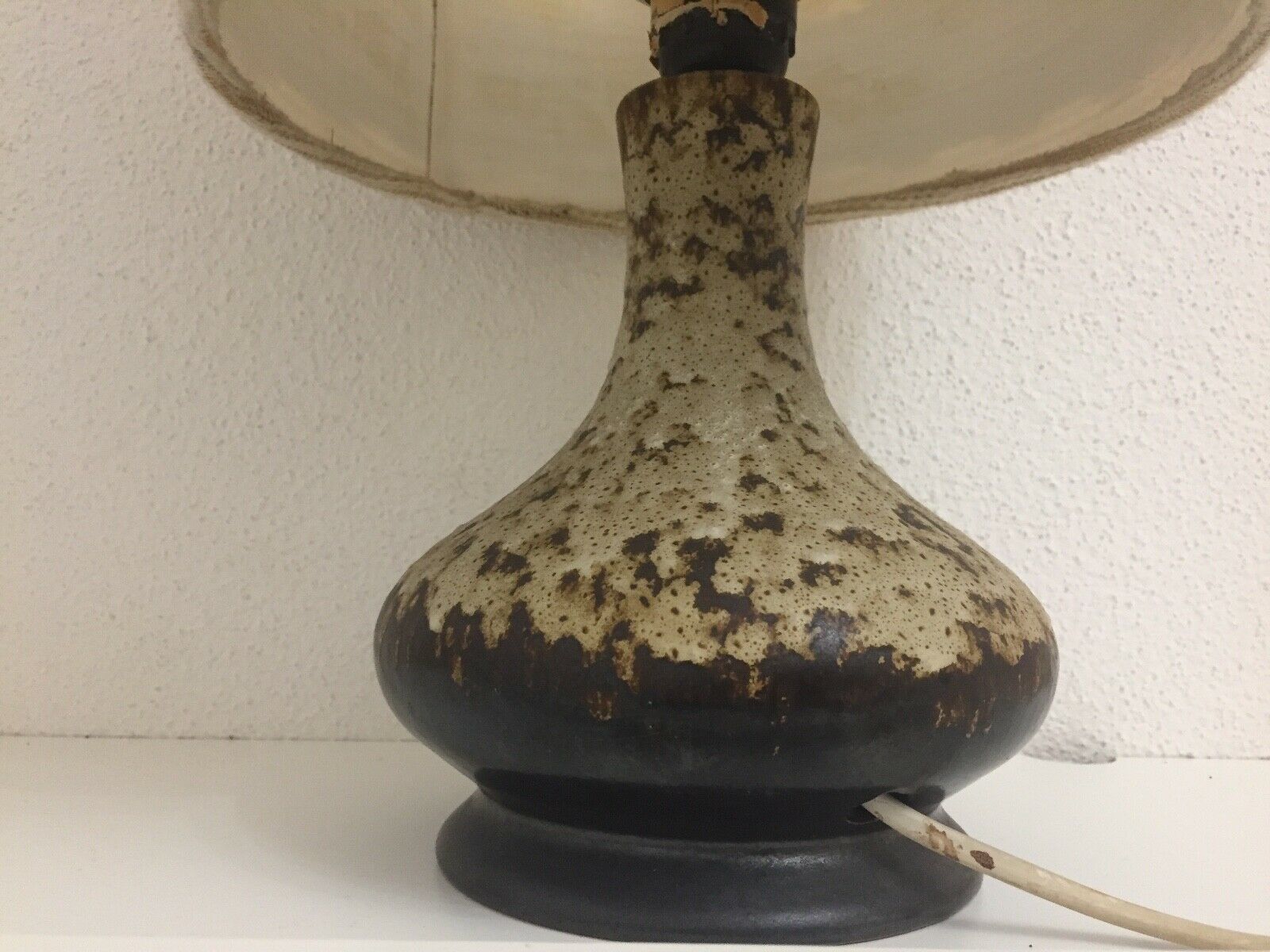 Vintage ceramic lamp blazed and lampshades in cira wool 1970s