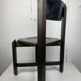 Set of 4 architectural brutalist dining chairs in beech wood, 1970s