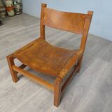 Elm and leather armchair Maison Regain