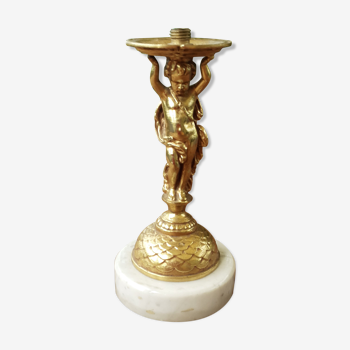 cherubic bronze lamp foot on marble base