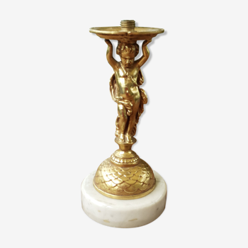 pied de lampe en bronze chérubin sur socle en marbre
