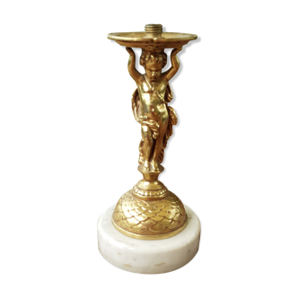 pied de lampe en bronze chérubin sur socle en marbre