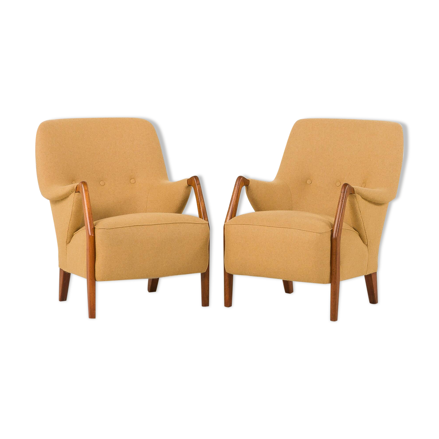 Scandinavian mid century lounge chairs in teak and wool, set of 2, 1960s