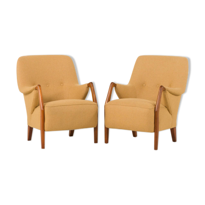 2 fauteuils scandinaves en teck et laine, années 1960