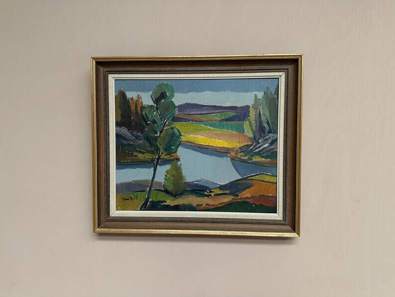 Original Swedish Oil on Panel - "Natural Landscape" by Frans Rase (1913-1994) - Signed - Vintage & Framed - 56 × 48 cm (22" × 18.9")