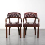 Set of two brown cowhide leather Chesterfield dining chairs