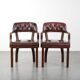 Set of two brown cowhide leather Chesterfield dining chairs