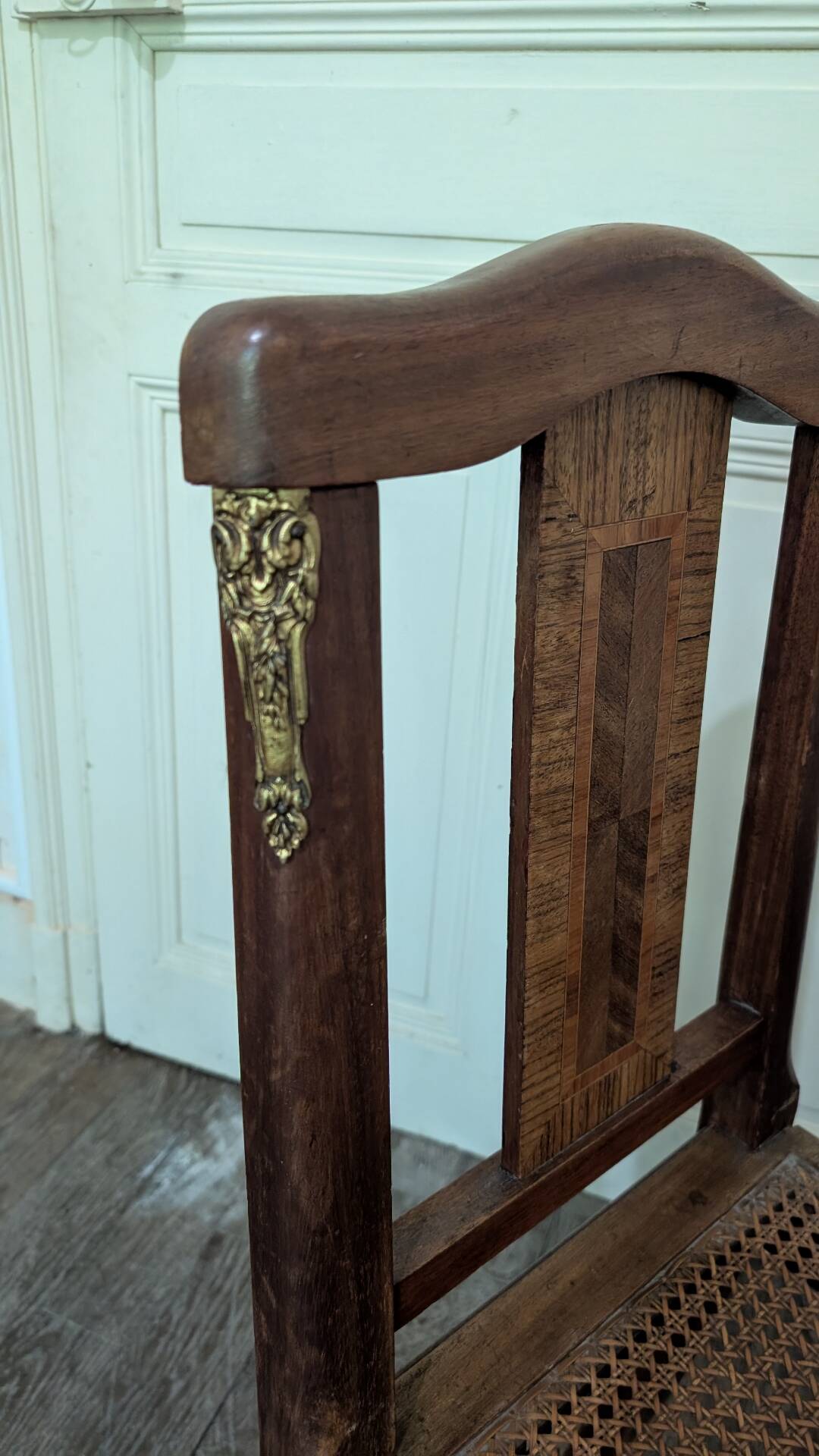 Set of 6 Louis XVI chairs in marquetry wood and caning.