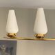 Large chandelier from 1950-1960, gilded metal with 6 white opaline glass tulips by Arlus.
