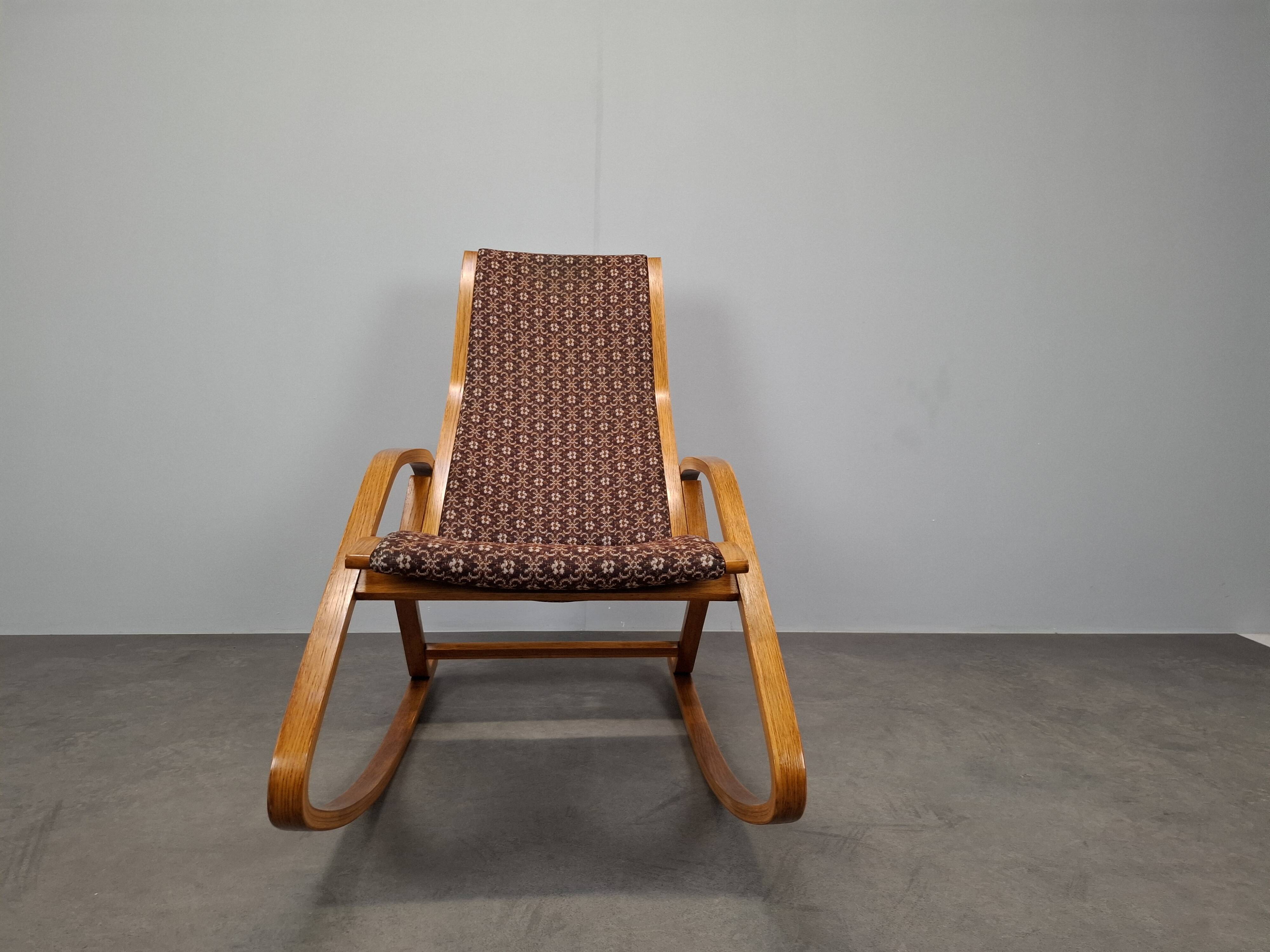 1930s Art Deco Czechoslovak Bentwood Rocking Chair with Original Upholstery