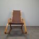 Rocking-chair Art déco en bois cintré et tissu, Tchécoslovaquie 1930