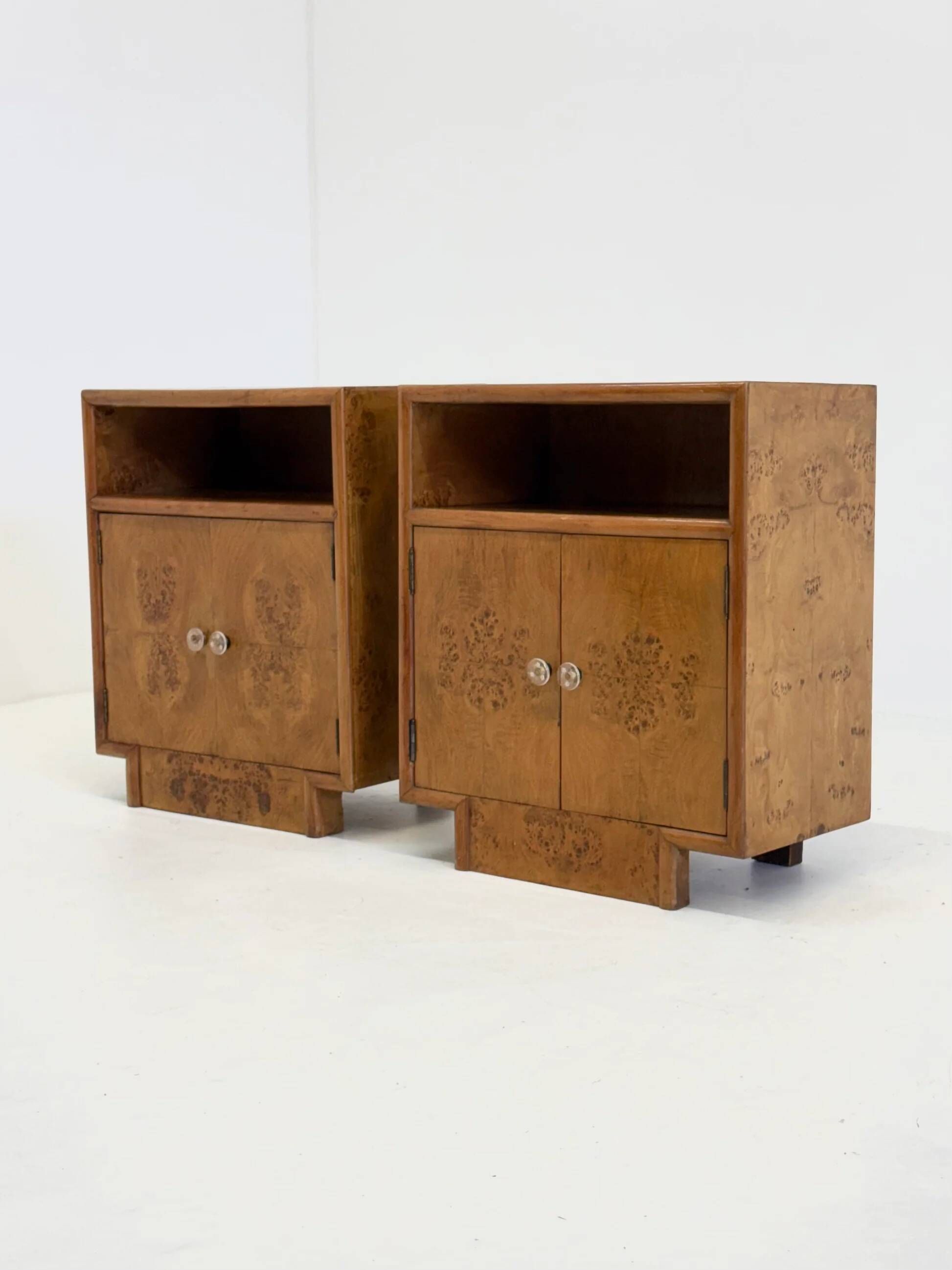 Set of two vintage Art Deco bedside tables with burl wood