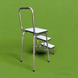 Vintage stepladder in Formica, wood and chromed metal