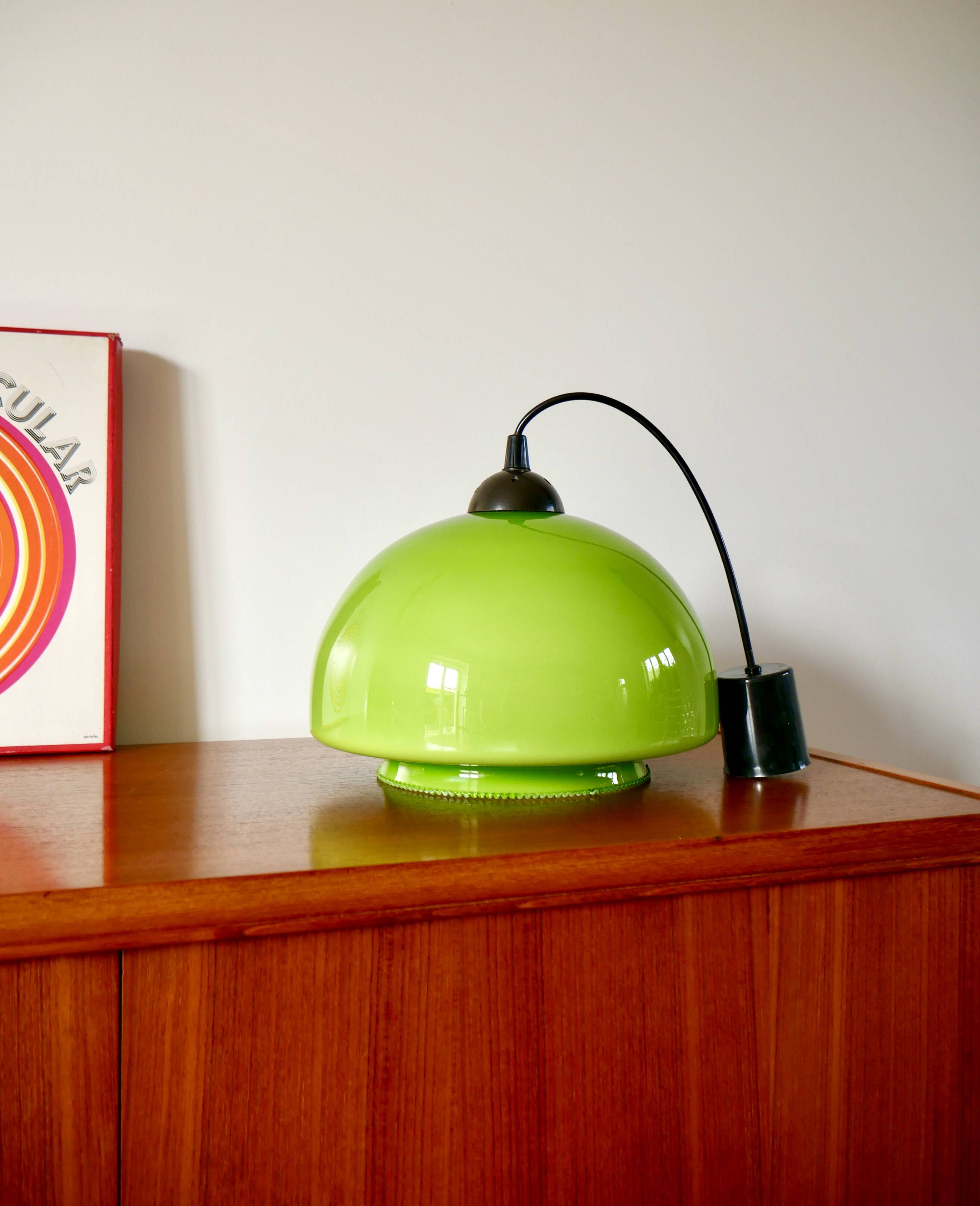 Suspension in green opaline mushroom design 60s-70s