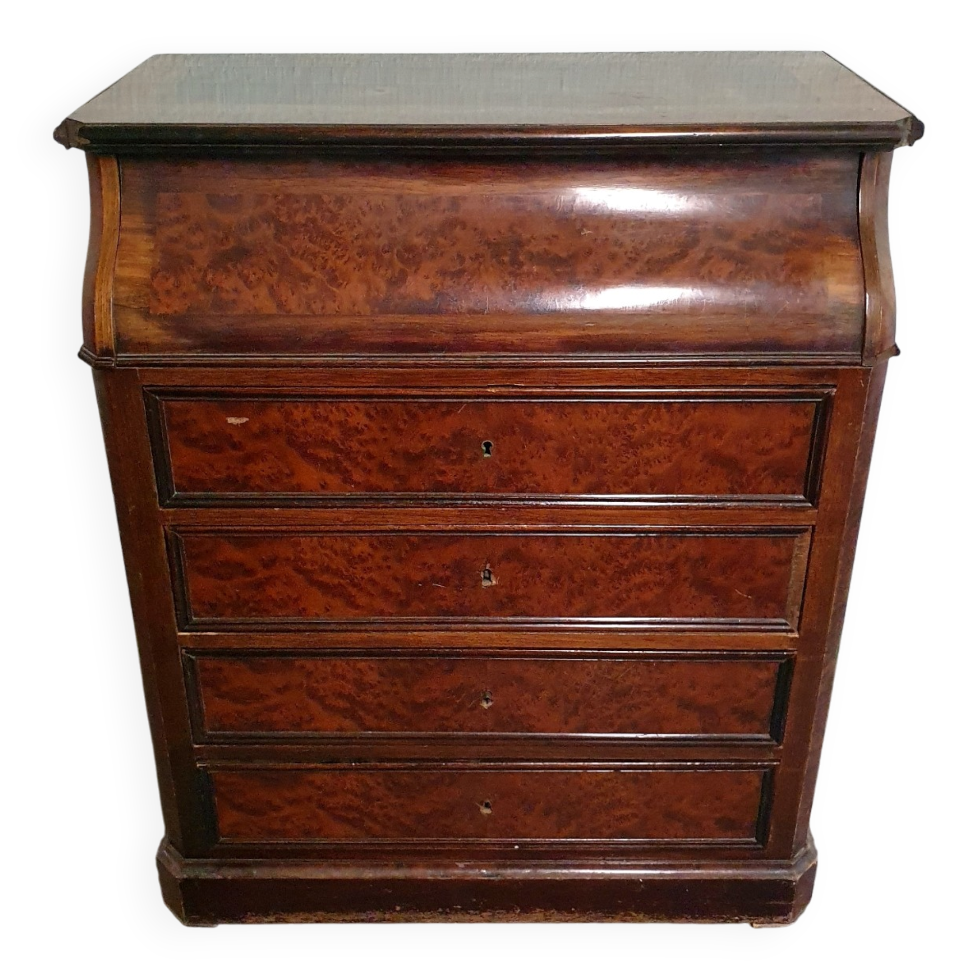 Ancienne commode lavabo en ronce de noyer et marbre blanc – XIXe siècl